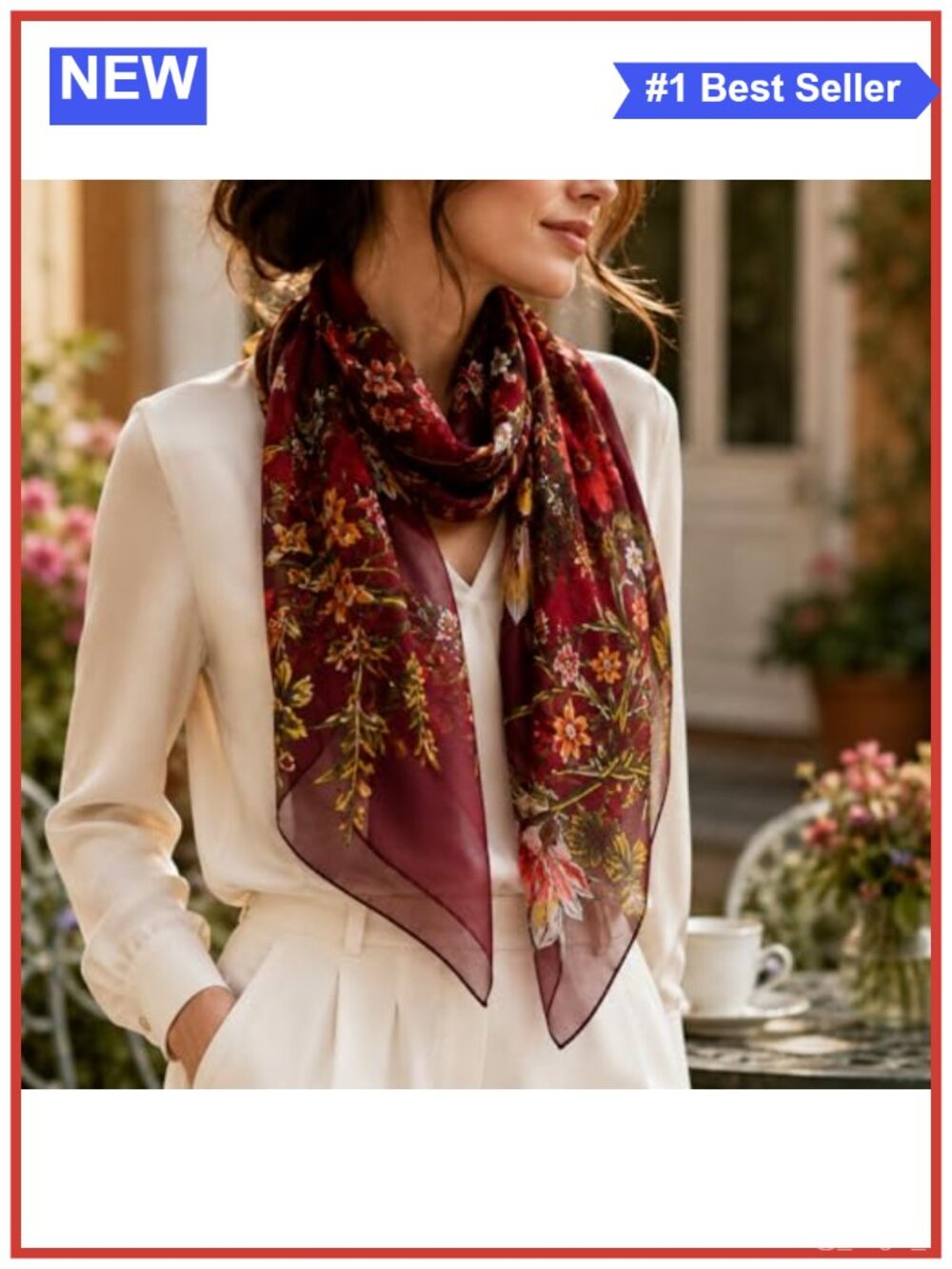 Floral Chiffon Scarf Lightweight Long Neck Wrap Soft Sheer Printed Accessory